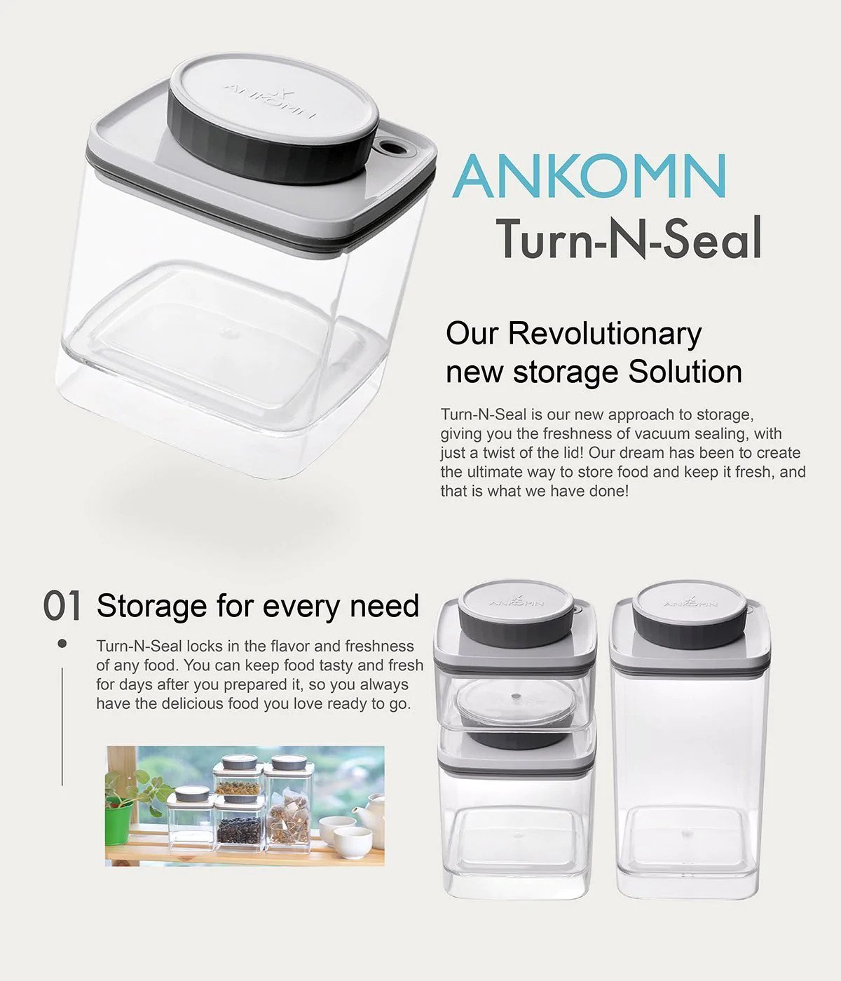 Turn-N-Seal Vacuum Container Semi-Black 600ml